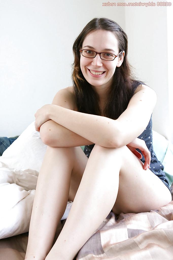 16P Nerdy brunette amateur Gabrielle bends over for hairy cunt spreading