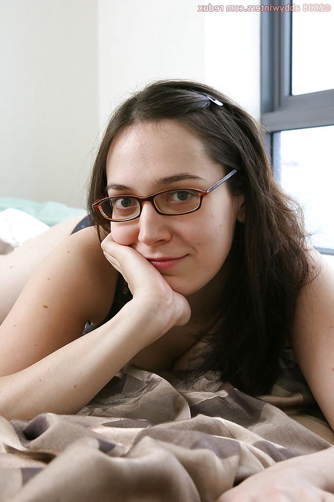 16P Nerdy brunette amateur Gabrielle bends over for hairy cunt spreading