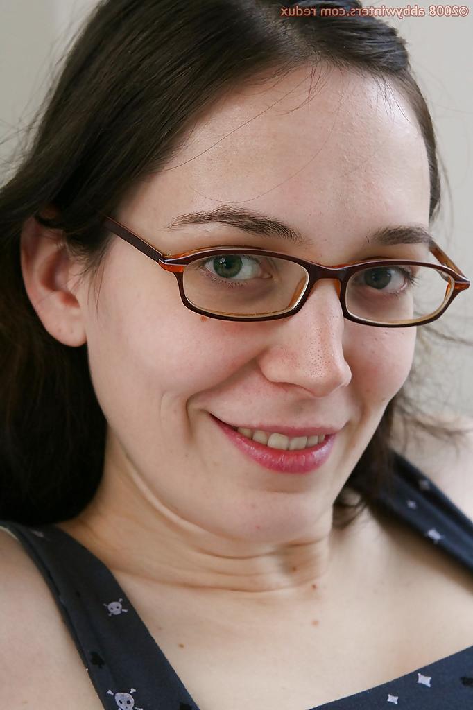 16P Nerdy brunette amateur Gabrielle bends over for hairy cunt spreading