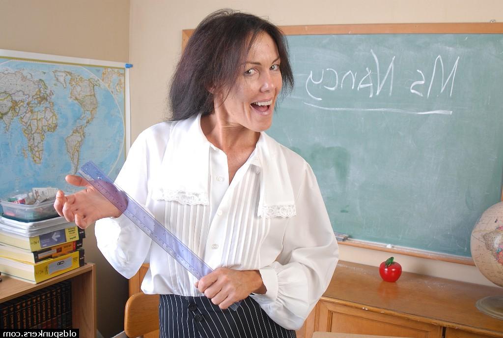 16P Naughty granny Nancy gets completely naked in the school room