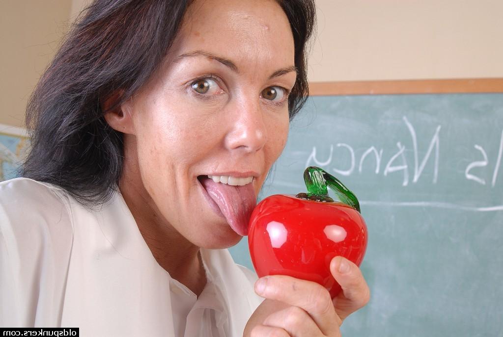 16P Naughty granny Nancy gets completely naked in the school room