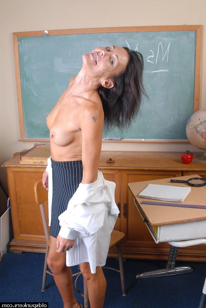 16P Naughty granny Nancy gets completely naked in the school room
