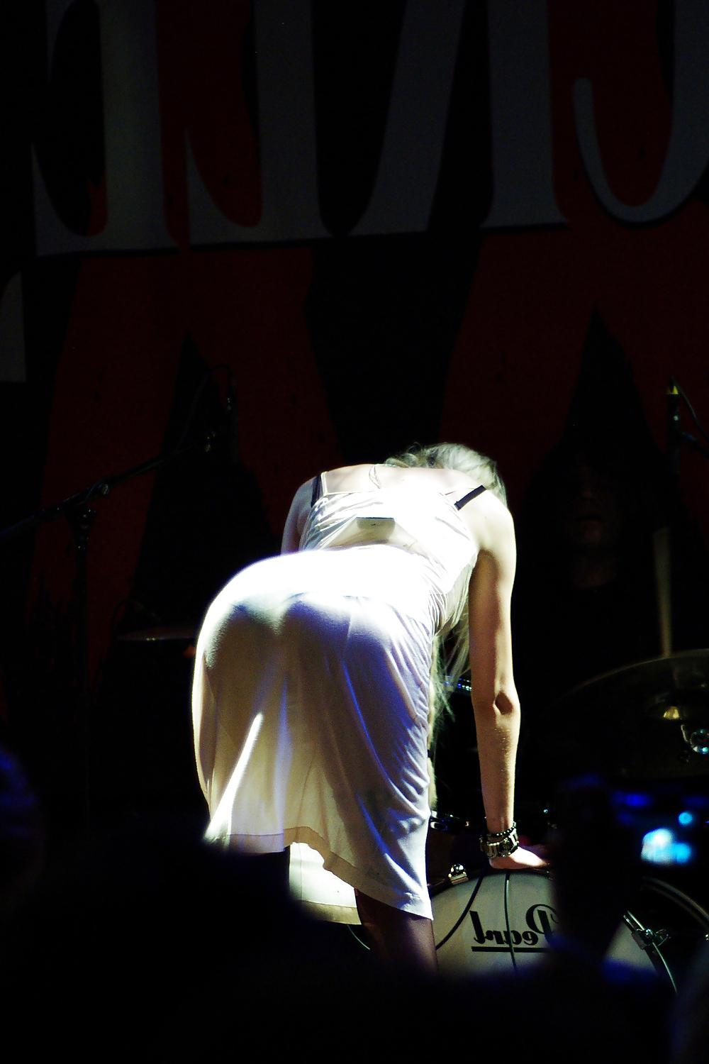 16P Taylor Momsen bent over & ass in see-through dress