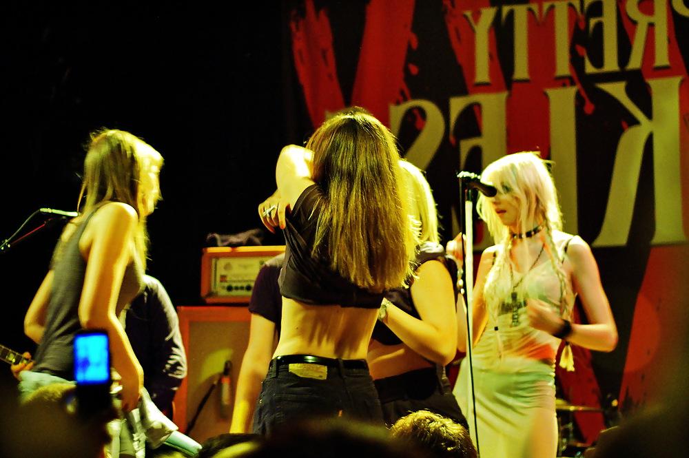 16P Taylor Momsen bent over & ass in see-through dress