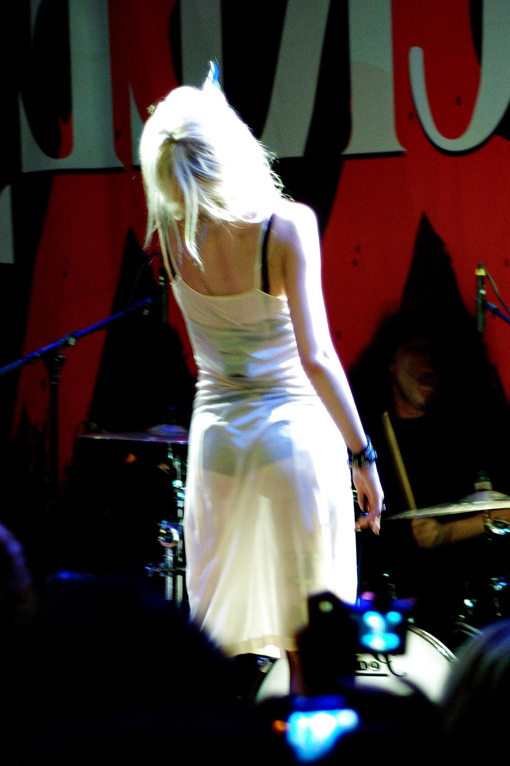 16P Taylor Momsen bent over & ass in see-through dress