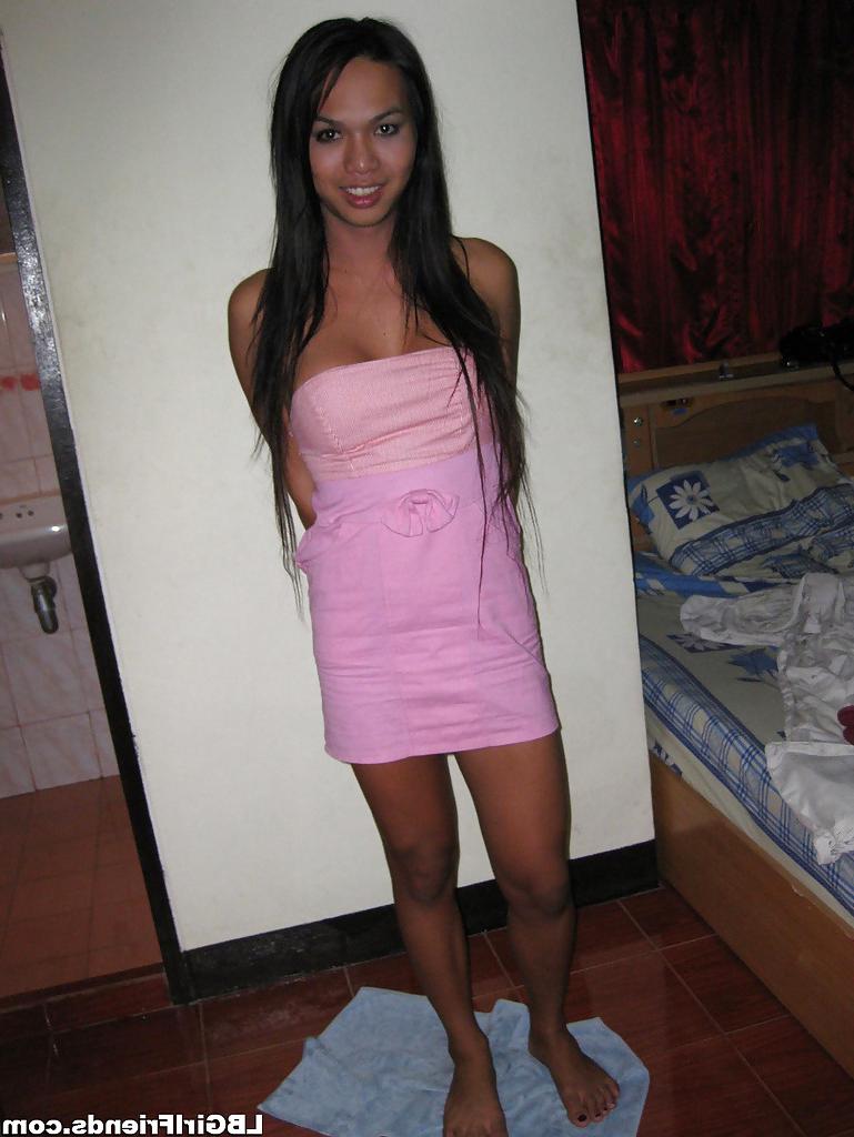 16P Cute Thai tranny Paula showing off her hairy asshole and big tits