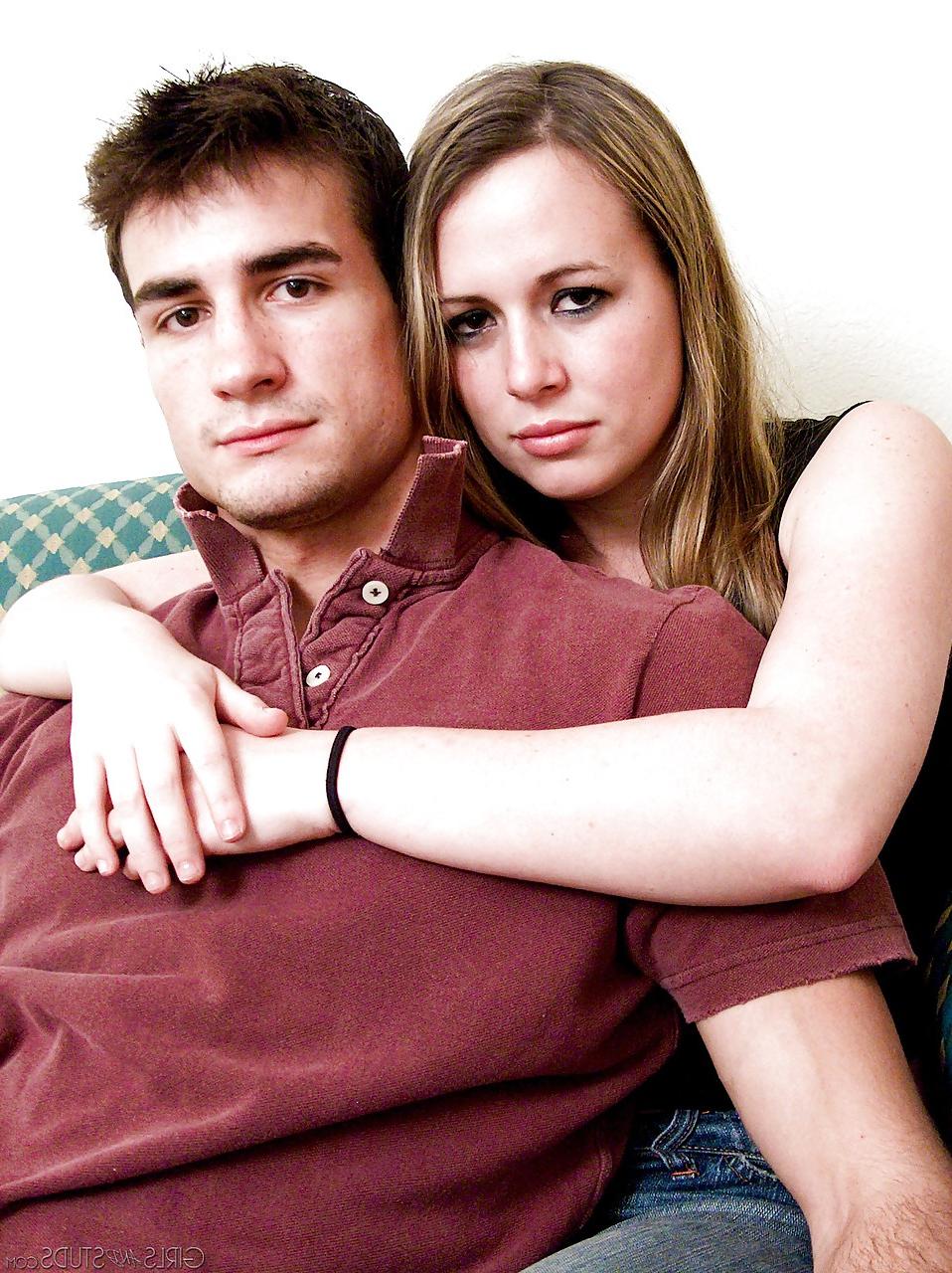 15P Small titted Cassie B kissing BF Gabe & posing naked with cu on belly
