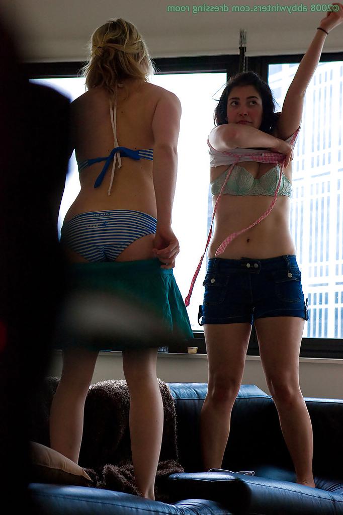 16P Spy cam catches two dykes getting dressed after girl on girl sex session