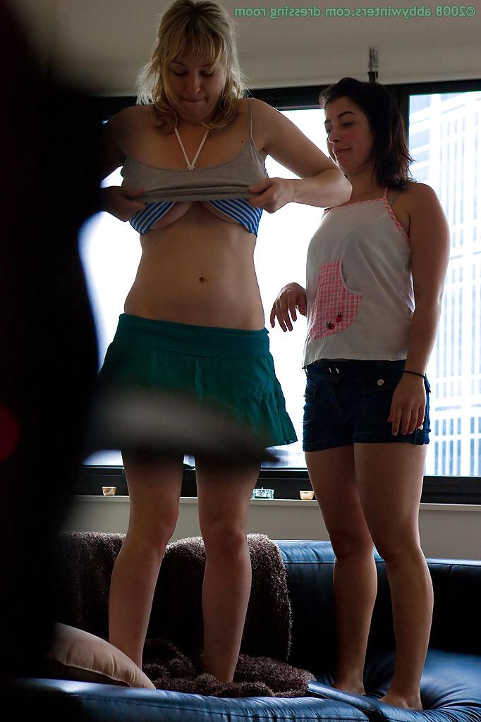 16P Spy cam catches two dykes getting dressed after girl on girl sex session