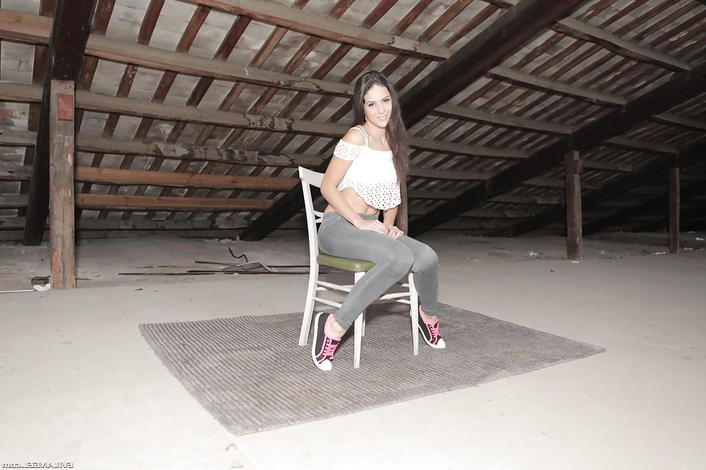 16P Brunette Euro babe Carolina Abril shedding yoga pants to pose for nude pics