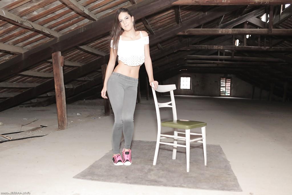 16P Brunette Euro babe Carolina Abril shedding yoga pants to pose for nude pics