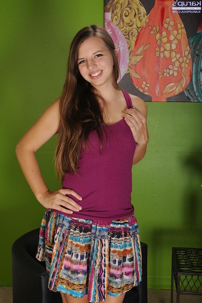 16P Cute teen chick Anne Marie strips to reveal perfect teen titties