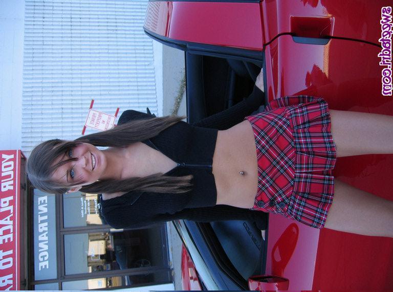 16P Adrienne on a car as a sexy slutty schoolgirl