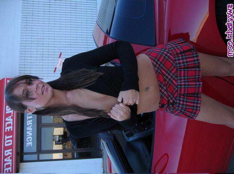 16P Adrienne on a car as a sexy slutty schoolgirl