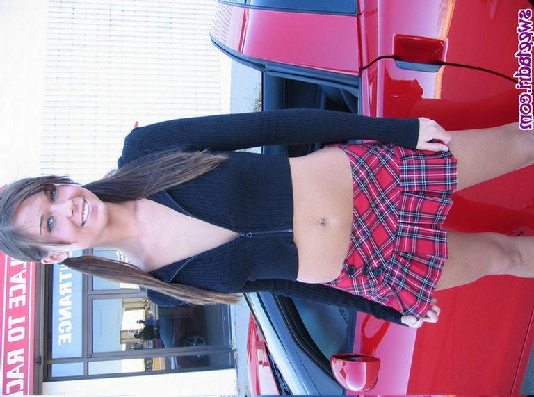 16P Sweet Adri dressed up as a hot naked schoolgirl outside