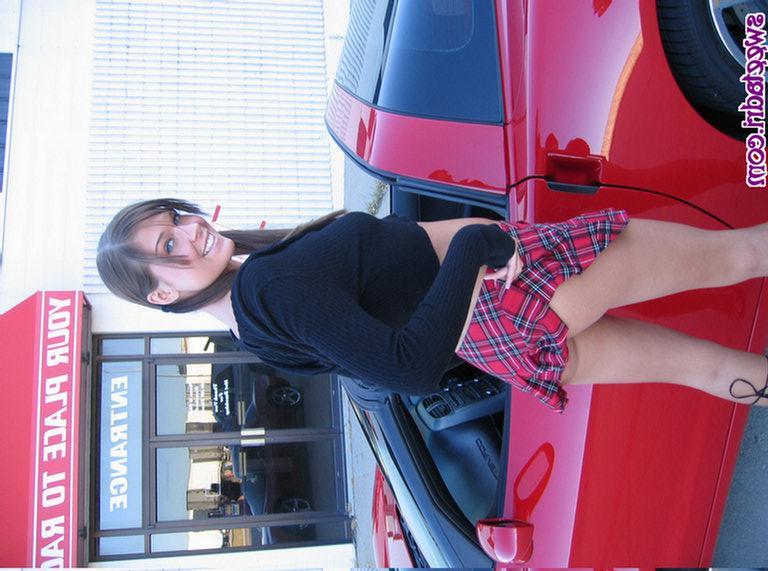 16P Sweet Adri dressed up as a hot naked schoolgirl outside
