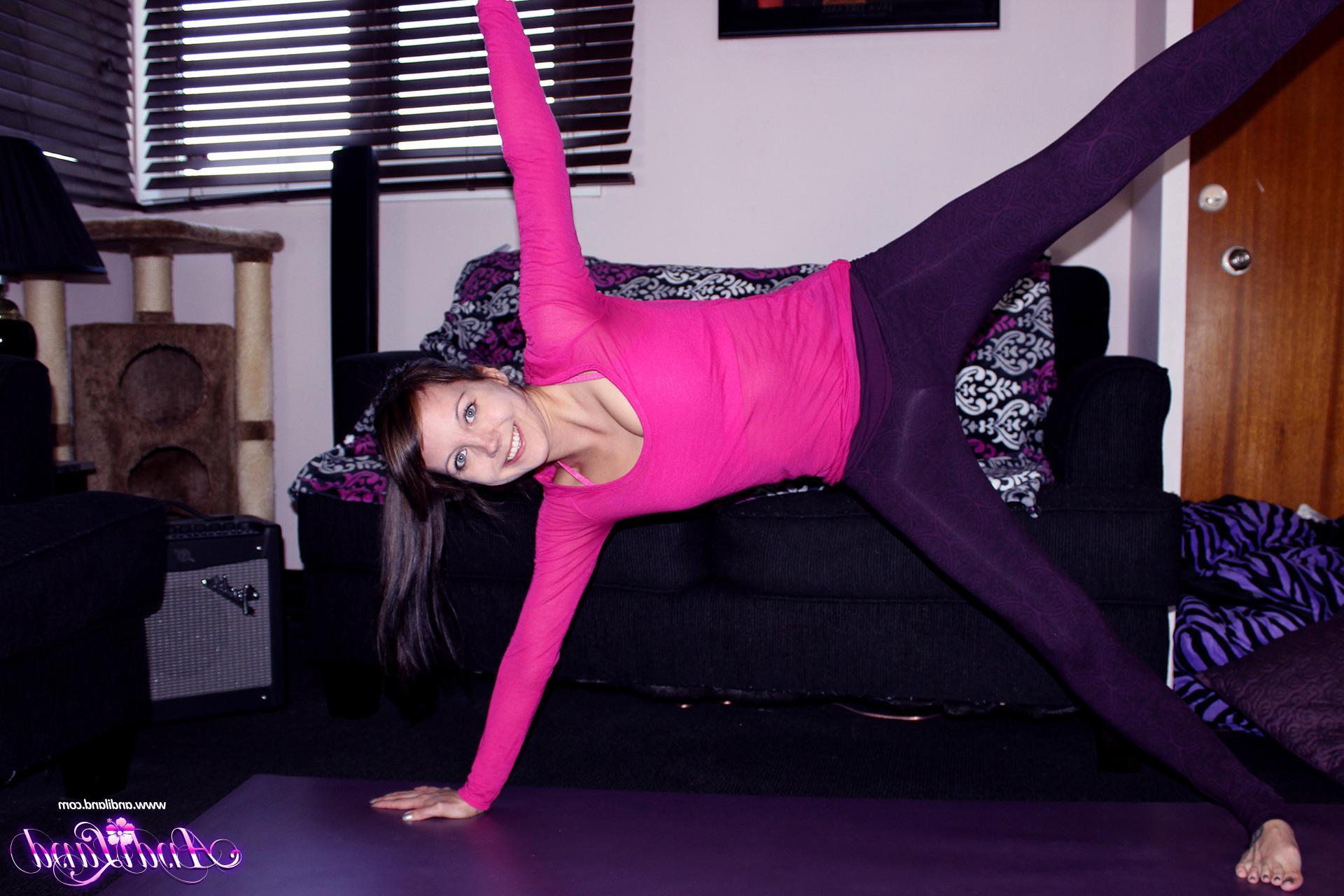 15P Brunette teen Andi Land does her yoga stretches in the nude