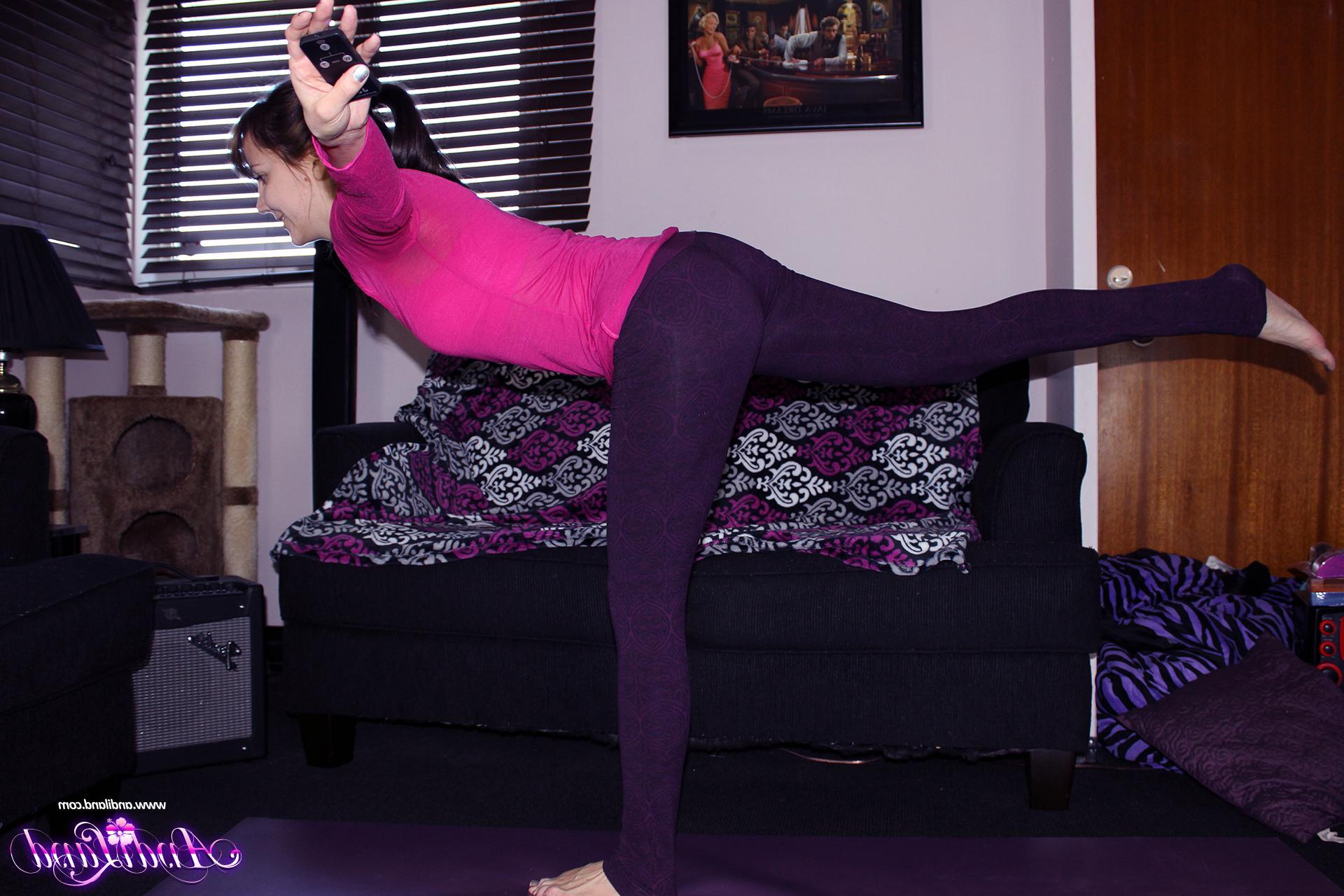 15P Brunette teen Andi Land does her yoga stretches in the nude