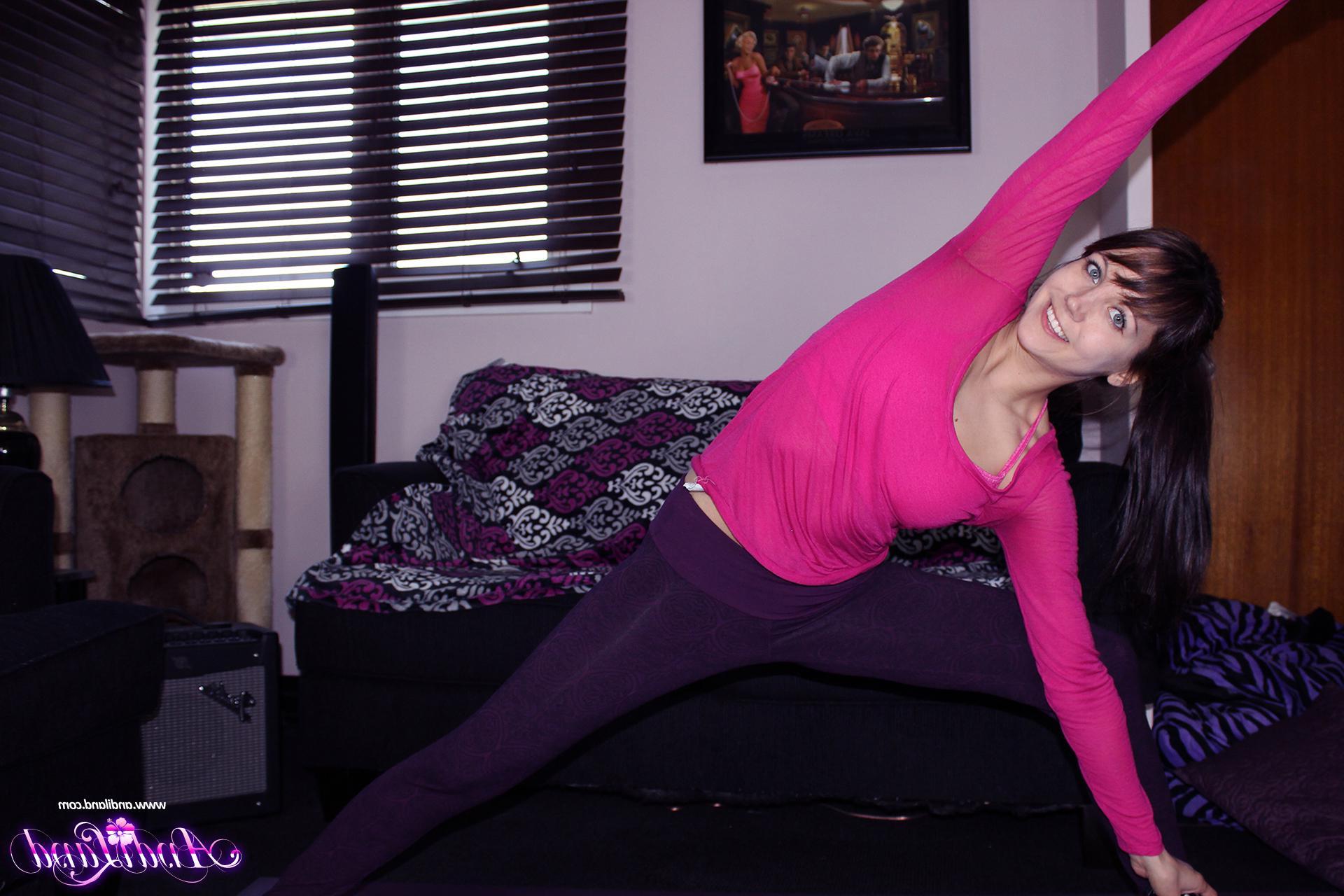 15P Brunette teen Andi Land does her yoga stretches in the nude