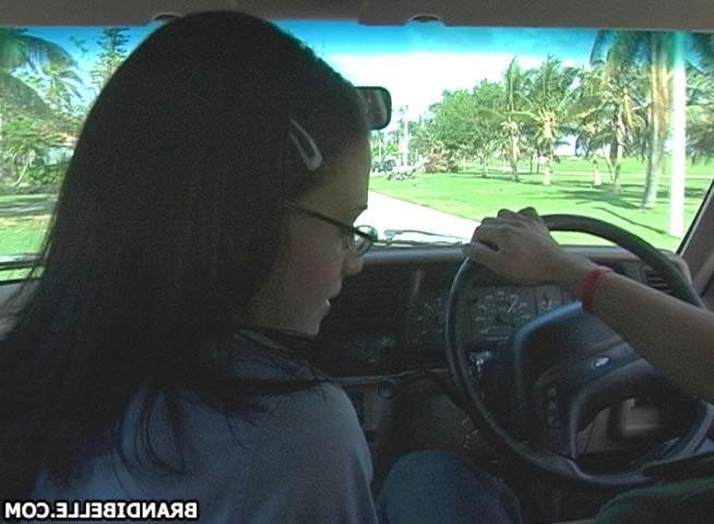 16P Pictures of teen slut Brandi Belle sucking cock in a car