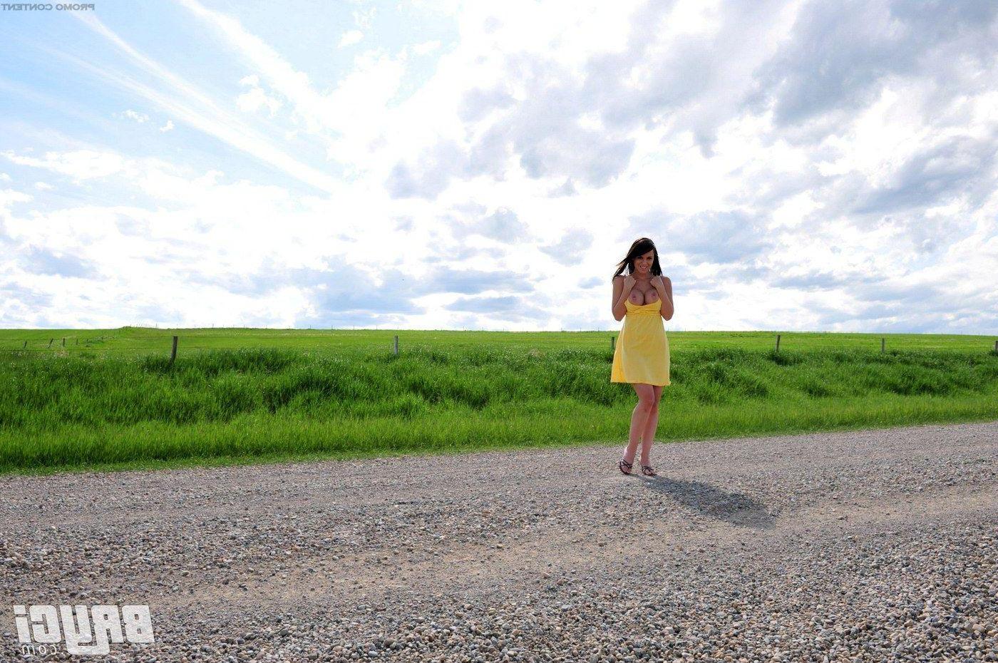 15P Pictures of Bryci exposing her tits on the country road