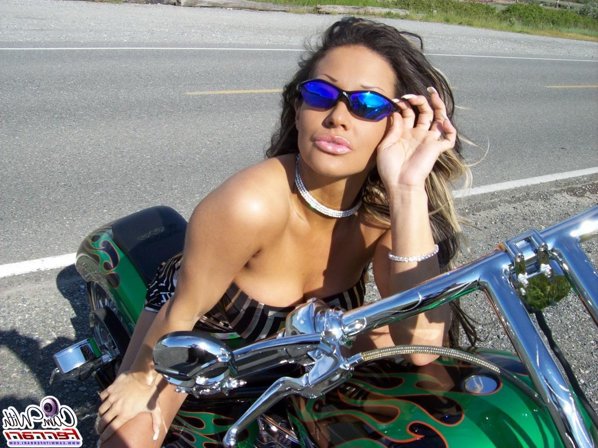 14P Pictures of teen babe Cam With Ferrari teasing on a motorcycle