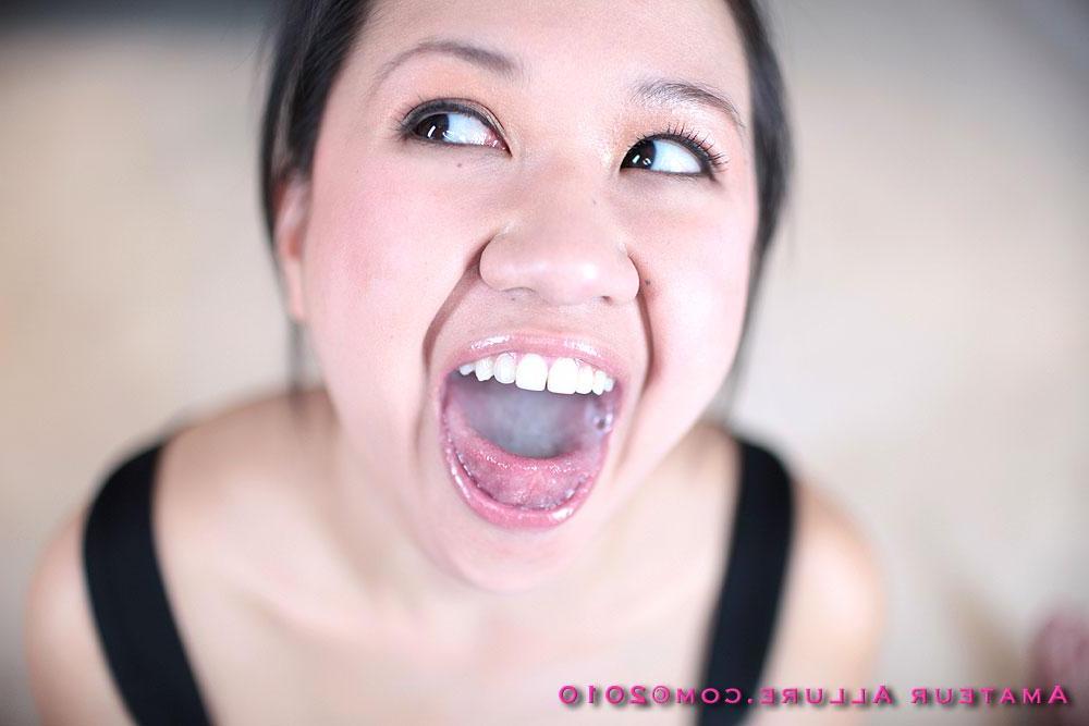 16P Naughty brunette asian swallows cock and eats huge load of jizz