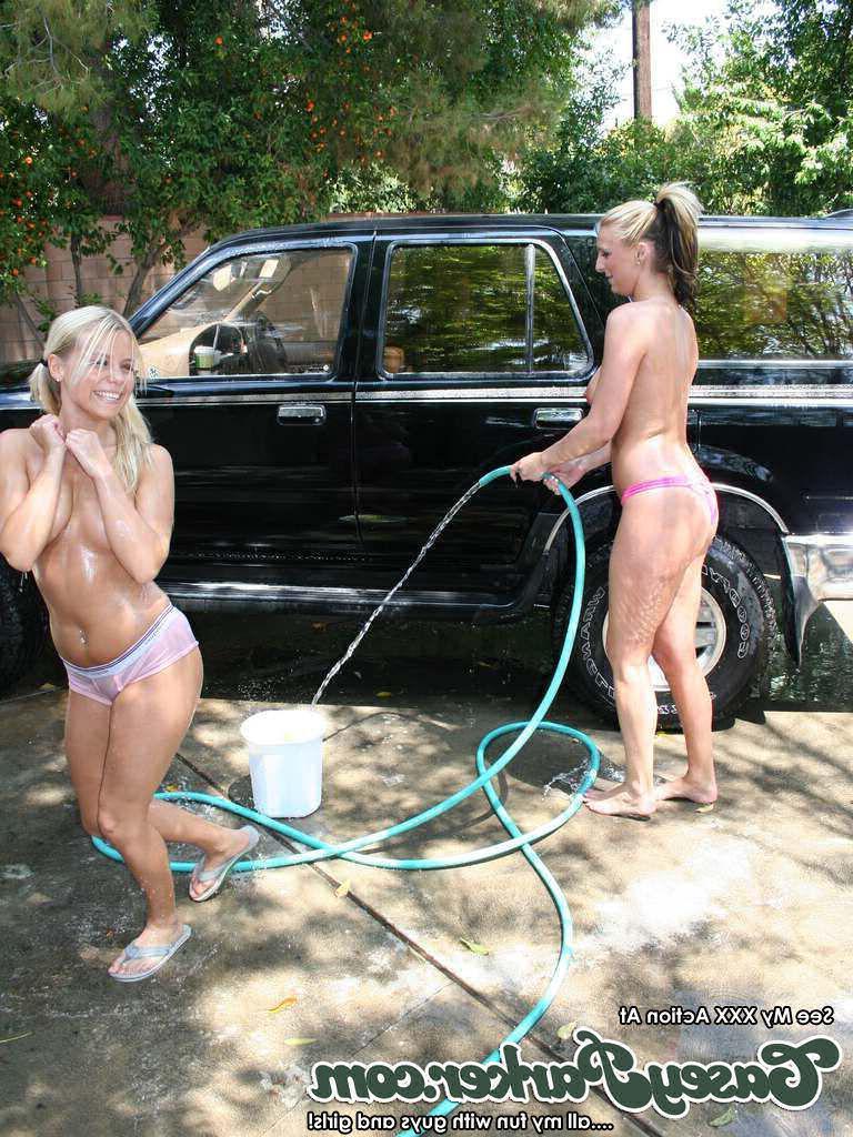 16P Pictures of two hot coeds washing a car