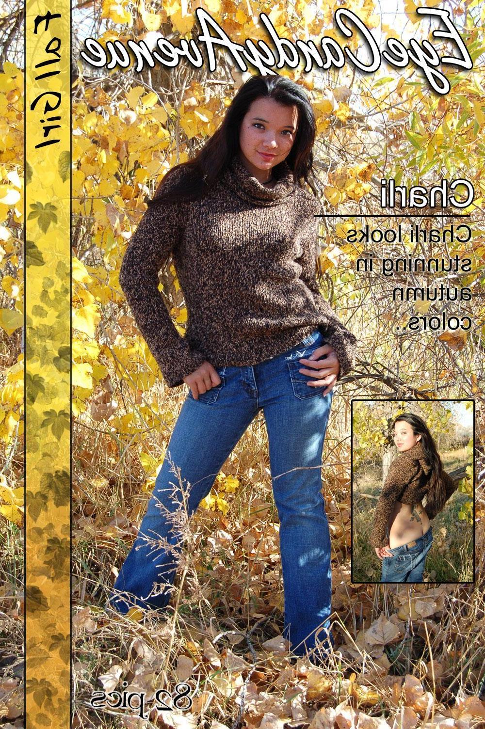 16P Charli takes off her fall sweater and reveals her tiny titties and hot pussy.