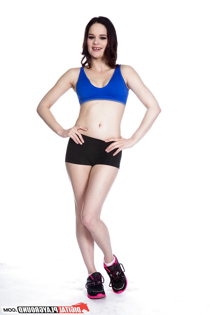 16P Solo girl Jenna J Ross removing short spandex shorts to model naked