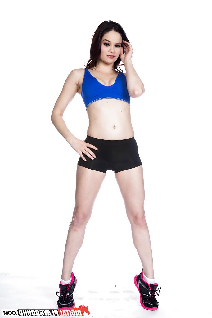 16P Solo girl Jenna J Ross removing short spandex shorts to model naked