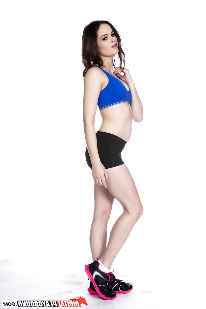 16P Solo girl Jenna J Ross removing short spandex shorts to model naked