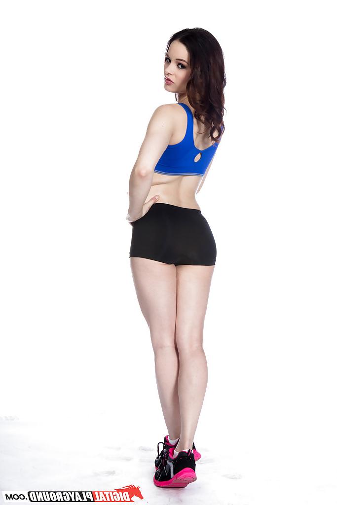 16P Solo girl Jenna J Ross removing short spandex shorts to model naked