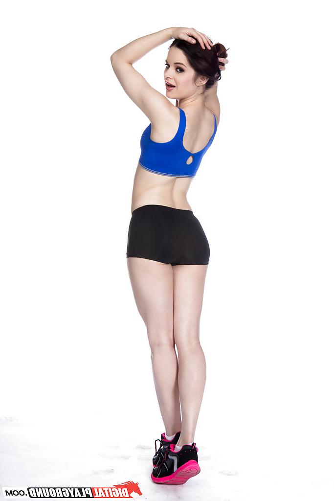 16P Solo girl Jenna J Ross removing short spandex shorts to model naked