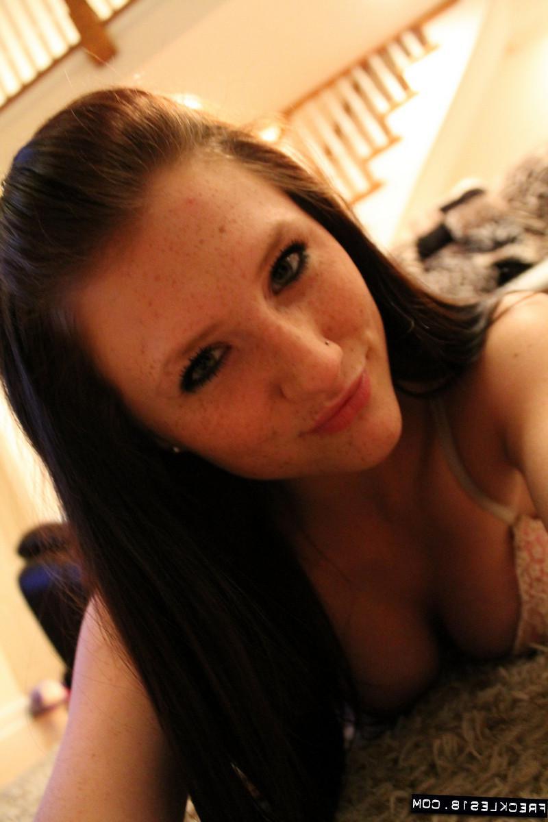 12P Pictures of brunette girl Freckles 18 giving you a sexy tease on the couch