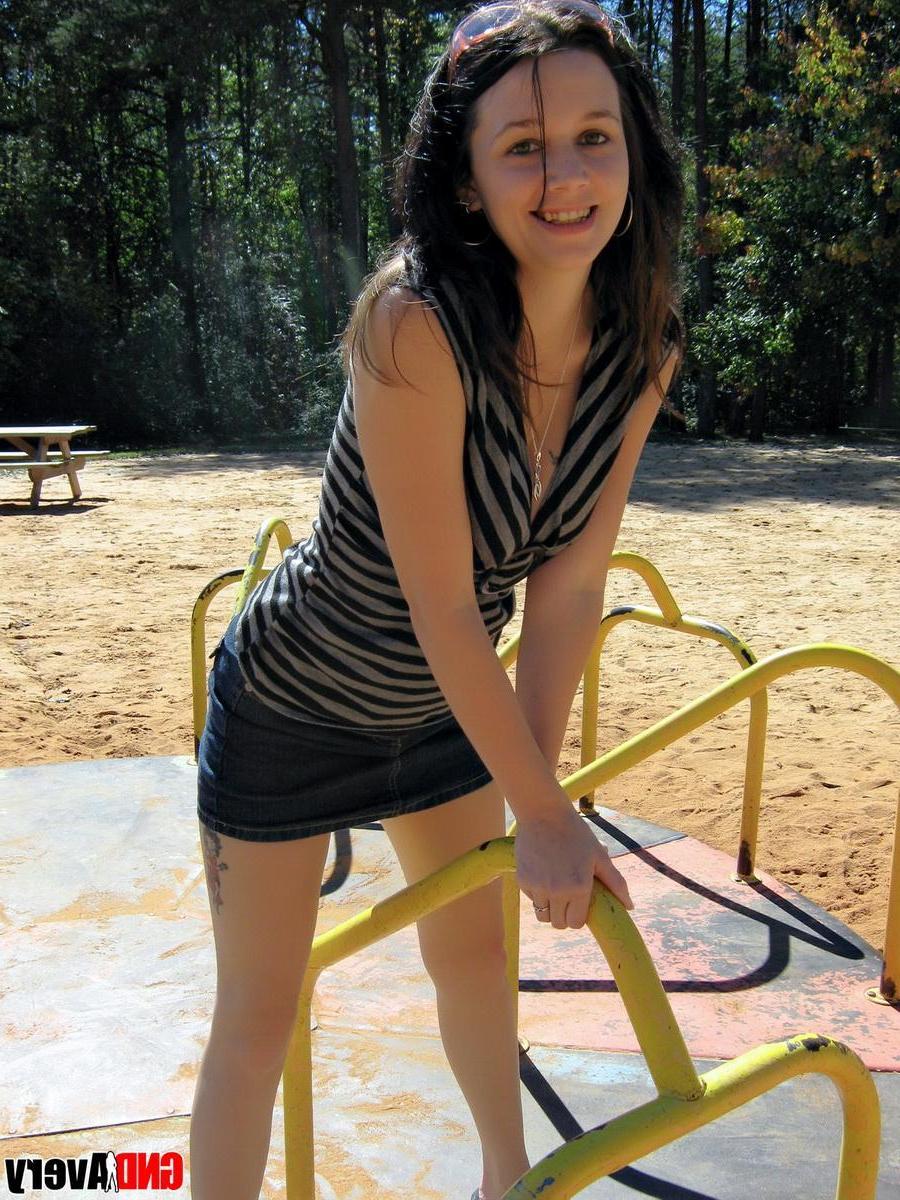 12P Avery flashes her perky perfect tits while playing at the playground