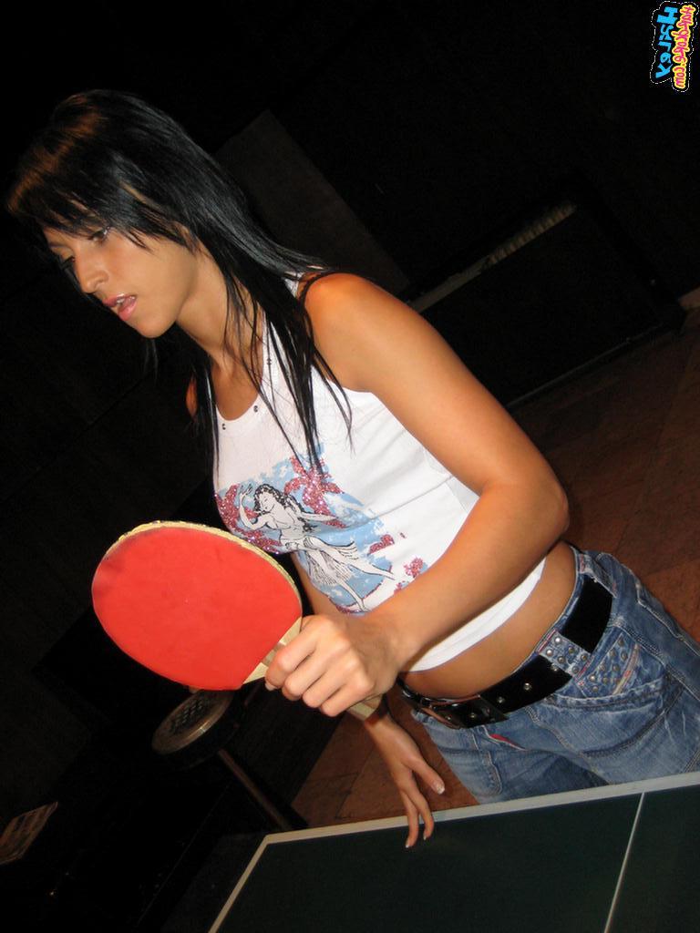 15P Pictures of Hailey Hardcore playing a game of strip ping pong