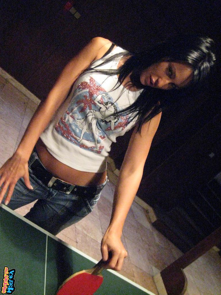 15P Pictures of Hailey Hardcore playing a game of strip ping pong