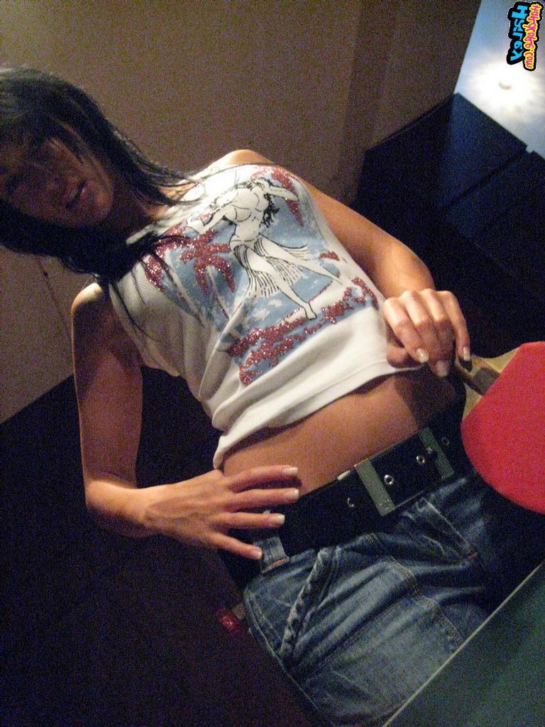 15P Pictures of Hailey Hardcore playing a game of strip ping pong