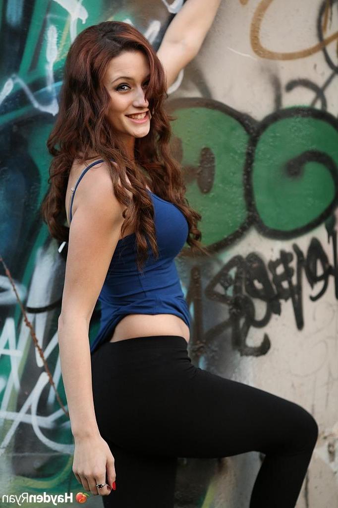 15P Hot redhead Hayden Ryan pulls down her pants to tease with her thong