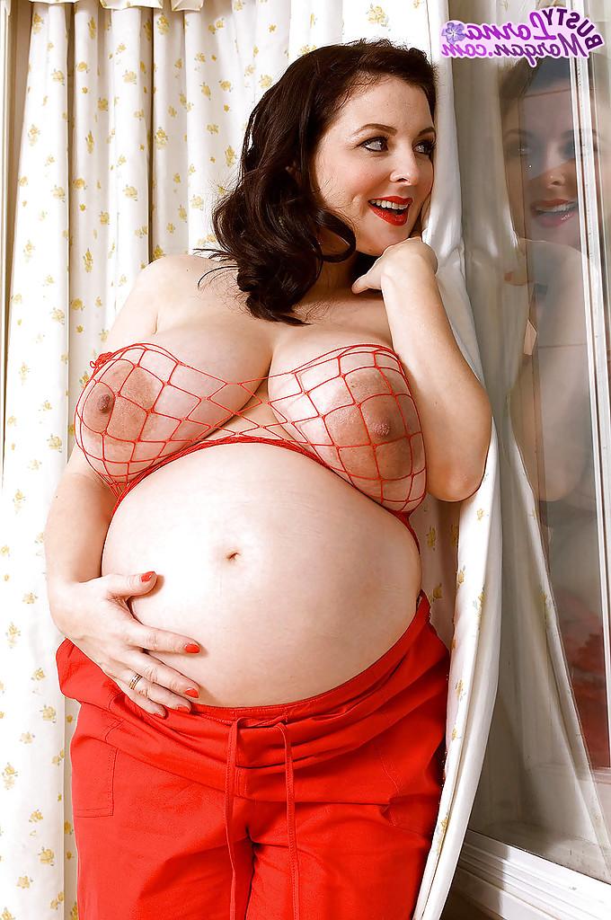16P Pregnant brunette chick from Europe shows off huge breasts and belly bump