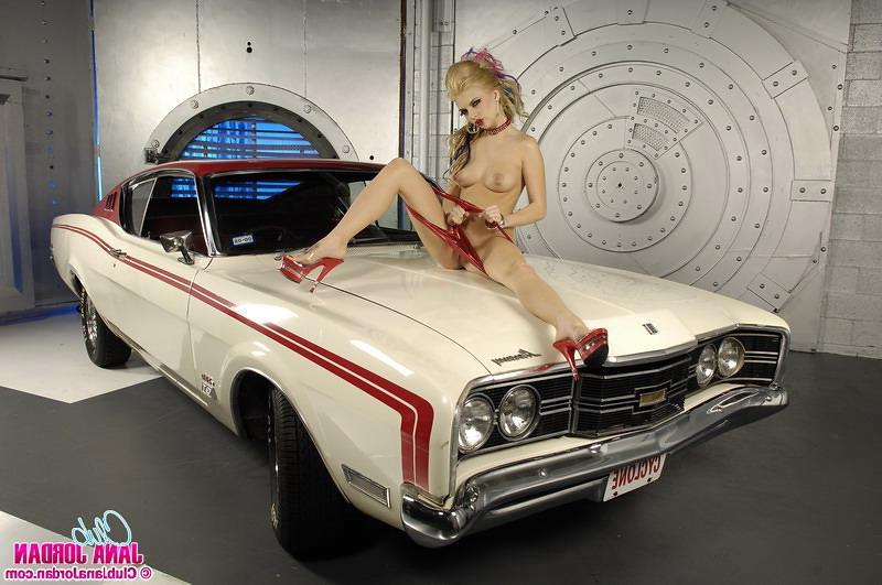 15P Pictures of Jana Jordan modeling on a classic car