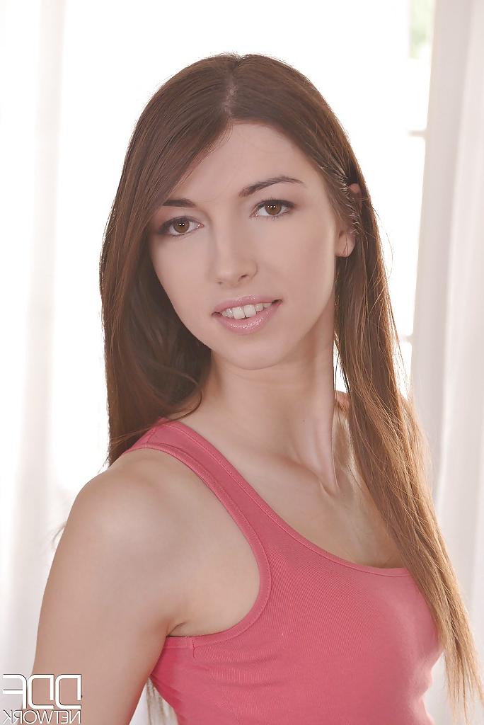 16P Petite European babe Susan Ayn bending over to show off puffy pussy lips