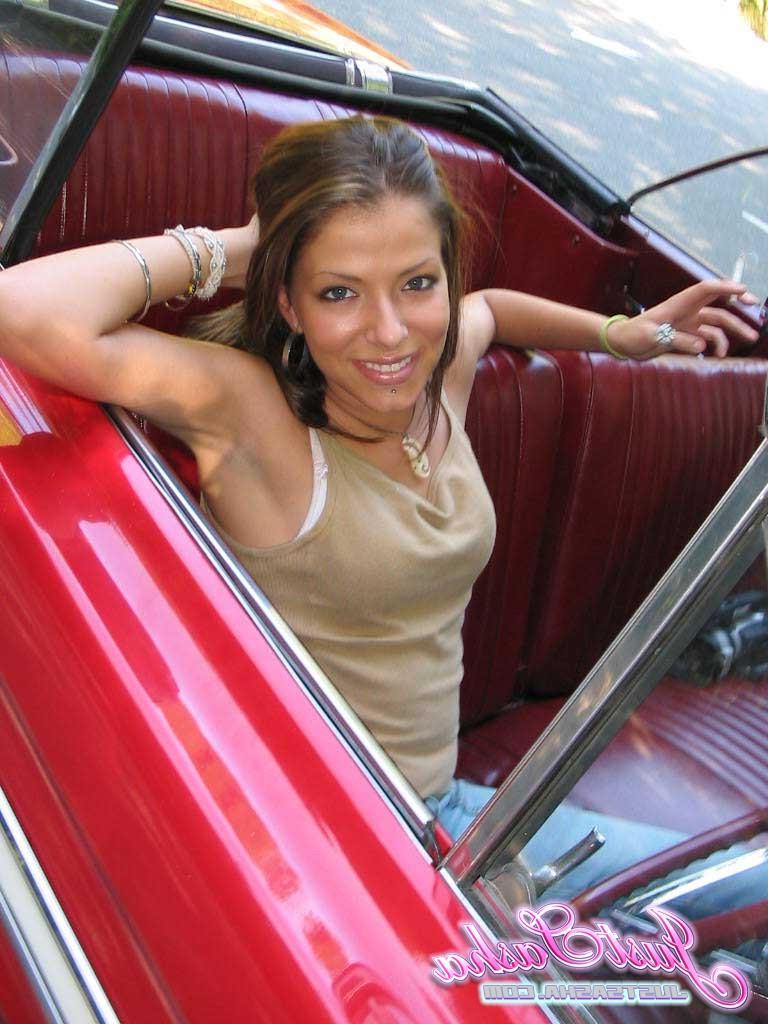 20P Pictures of Just Sasha teasing with her classic car