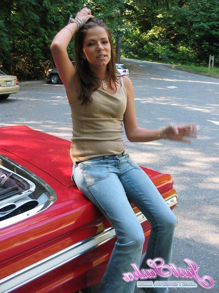 20P Pictures of Just Sasha teasing with her classic car