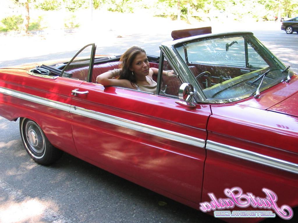 20P Pictures of Just Sasha teasing with her classic car
