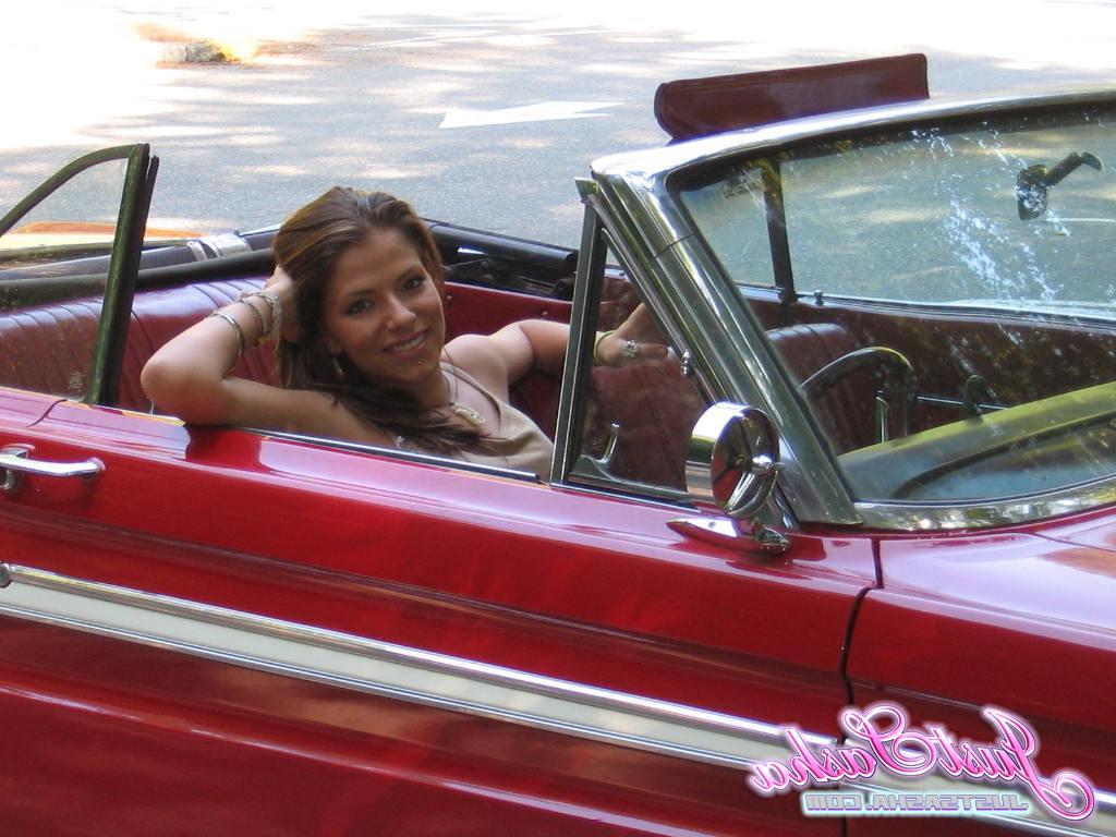 20P Pictures of Just Sasha teasing with her classic car