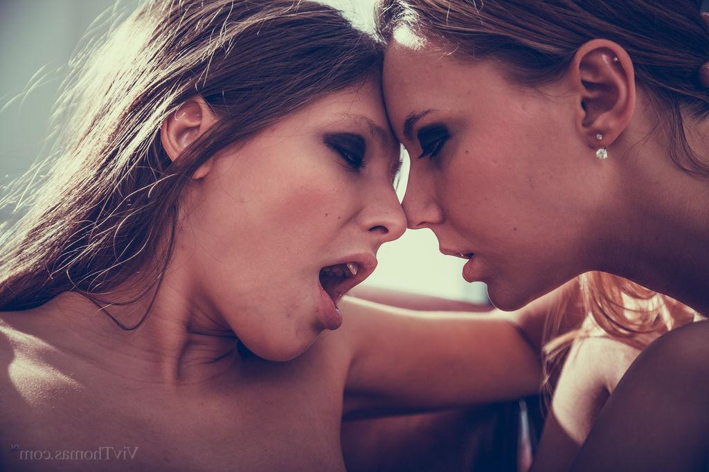 16P Hot teens Mango A and Talia Mint ride each other's tongues