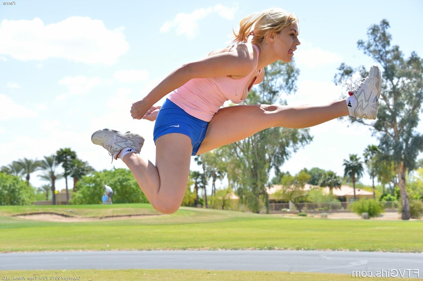 15P Athletic teen Kenna gets hot doing her exercises and takes off her clothes