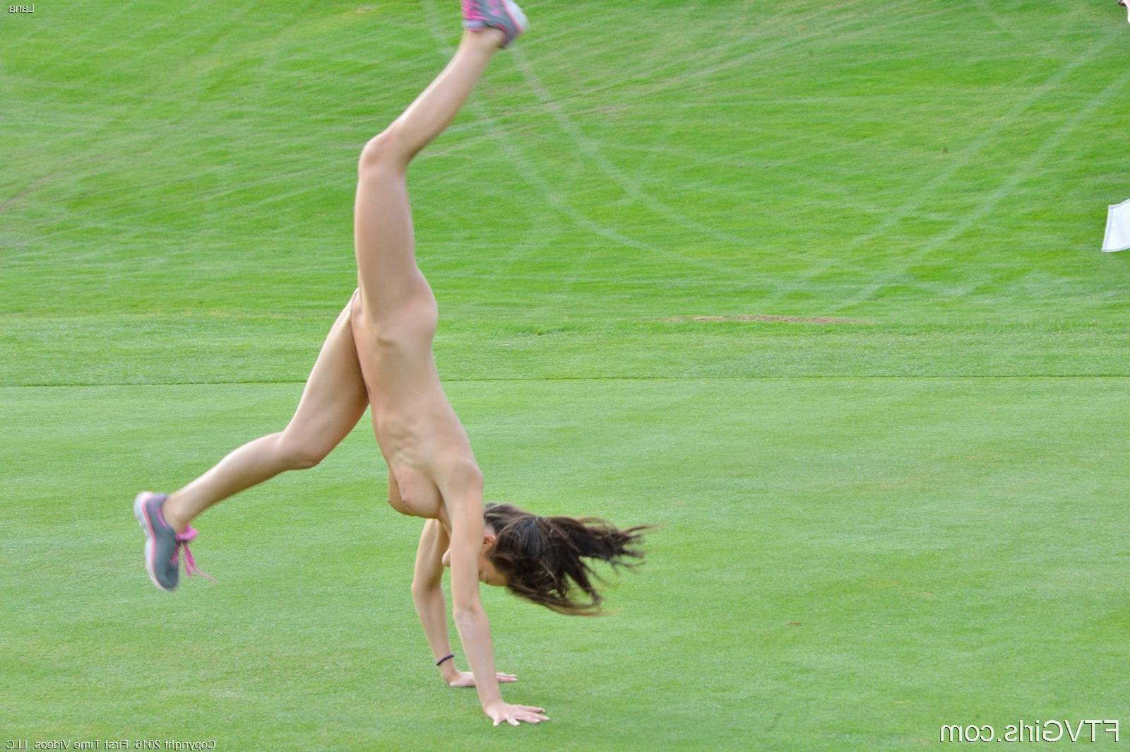 15P Brunette coed Lana gets naked while exercising